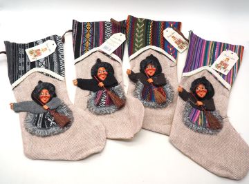 CALZA IN JUTA E TESSUTO CON BEFANA 19X36CM ASSORTITO