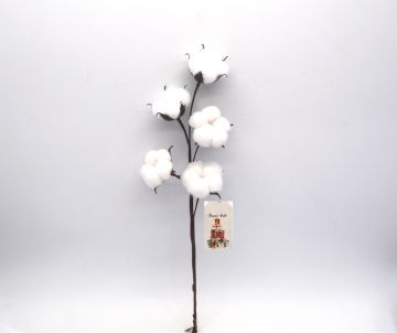 RAMETTO FLOCCATO 5 FIORI L 45CM BIANCO/CREMA