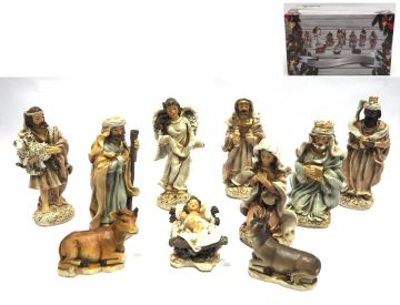 SET 10 PEZZI SOGGETTI PRESEPE H 13/11CM VESTE PANNA
