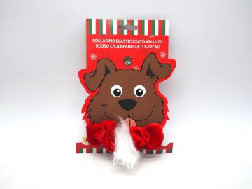 COLLARINO ELASTICIZZATO VELLUTO ROSSO C/CAMPANELLE 13/22CM CANE
