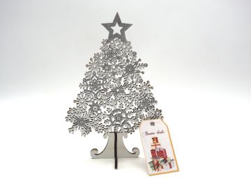 ALBERO IN LEGNO H 22X14.5CM CON GHIACCI NEVE/STELLA GLITTERATA 