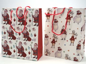 BORSA CARTA XXL C/BRILLANTINI PERSONAGGI NATALIZI 42X14CM H. 56CM ASSORT.