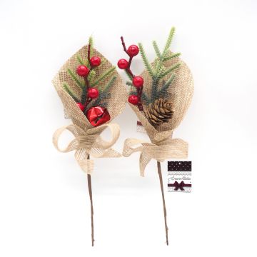 PICK AGHI PINO CON BACCHE/FRUTTINI E JUTA H. 20/22CM ASSORTITO