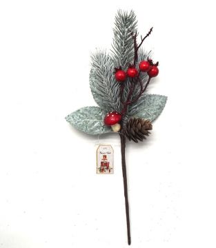 RAMETTO AGHI PINO C/BACCHE ROSSE 28X13CM
