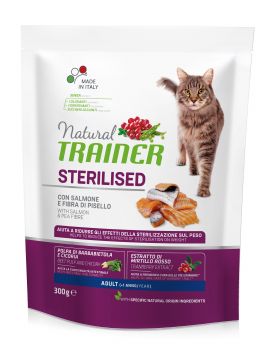 NATUTAL TRAINER CAT ADULTO SALMONE E FIBRA DI PISELLO STERILISED GR 0.3