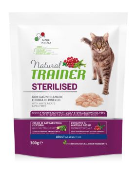 NATURAL TRAINER CAT ADULTO CARNI BIANCHE E FIBRA DI PISELLO STERILISED 300GR