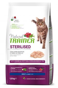 NATURAL TRAINER CAT ADULTO CARNI BIANCHE E FIBRA DI PISELLO STERILISED 1.5KG