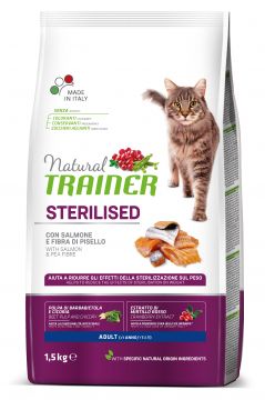 NATURAL TRAINER CAT ADULTO SALMONE E FIBRA DI PISELLO STERILISED 1.5KG