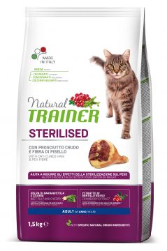 NATURAL TRAINER CAT ADULTO PROSCIUTTO CRUDO E FIBRA DI PISELLO STERILISED 1.5KG