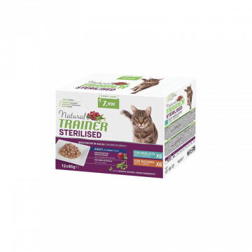 NATURAL TRAINER CAT STERILISED MERLUZZO/TACCHINO 12X85GR UMIDO