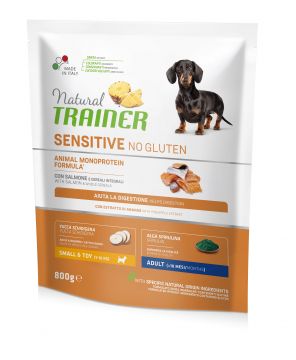 NATURAL TRAINER DOG ADULTO SMALL & TOY SENSITIVE SALMONE E CEREALI INTEGRALI KG 0.8