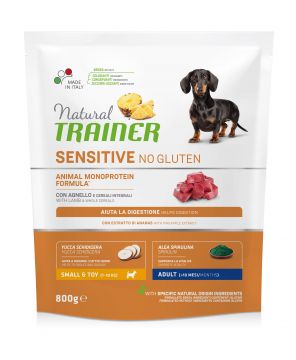 NATURAL TRAINER DOG ADULTO SMALL & TOY SENSITIVE AGNELLO E CEREALI INTEGRALI KG 0.8