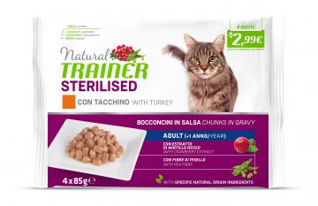 NATURAL TRAINER CAT ADULTO UMIDO STERILISED FLOW TACCHINO 85GR