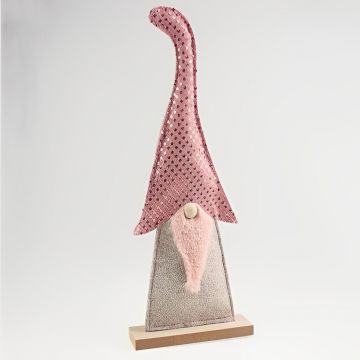 GNOMO IN PANNO C/CAPPELLO, PAILLETTES C/BASE IN LEGNO H 37,4X9X16CM