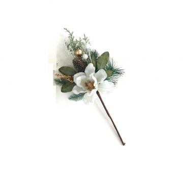 PICK C/FIORI E FOGLIE BIANCO H 45CM