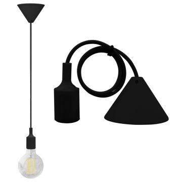 PENDENTE SOFFITTO CON CAVO+PORTALAMPADA NERO - 1XE27 MAX 60W