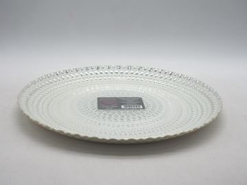 PIATTO BIANCO OPACO CON DECORI CHAMPAGNE DIAM. 28CM IN VETRO