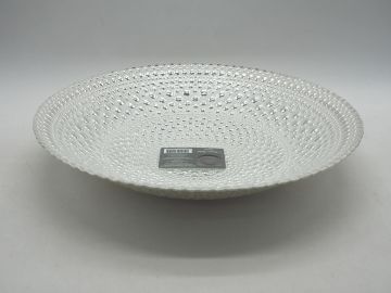 CIOTOLA DI VETRO BIANCO OPACO CON DECORI ARGENTATI D. 30CM