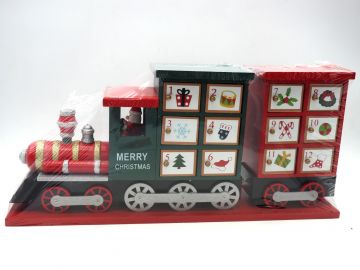 LOCOMOTIVA ROSSA CALENDARIO L.41.5X18.53CM NATALIZIO IN LEGNO