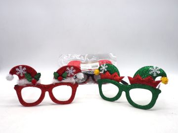 OCCHIALI CON BERRETTI DA ELFO GLITTERATI ROSSO/VERDE ASSORTITO