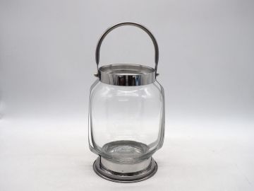 PORTACANDELE LANTERNA IN VETRO ARGENTO D5.5XH21.5CM