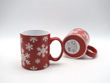 TAZZA ROSSA CON FIOCCHI DI NEVE D8,2XH10CM