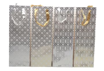 BORSA DI CARTA BOTTIGLIA LUCIDA ORO/ARGENTO 12X10CM H 36CM ASSORT.
