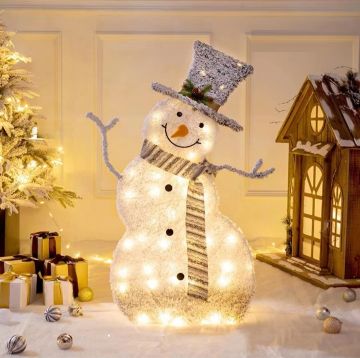 PUPAZZO DI NEVE IN TINSEL CON 60 LED LUCE CALDA 50X36CM H. 120CM