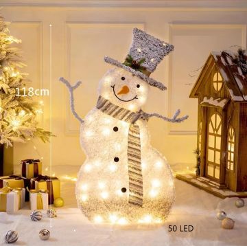 PUPAZZO DI NEVE IN TINSEL CON 60 LED LUCE CALDA 50X36CM H 120CM