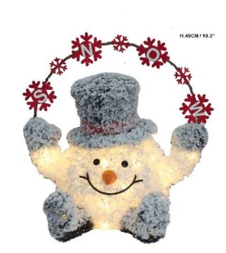 PUPAZZO DI NEVE SEDUTO IN TINSEL CON 20 LED CALDE H. 46CM