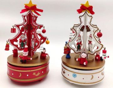GIOSTRA CON CARILLON ALBERO DI NATALE IN LEGNO 10X20CM ASSORTITO
