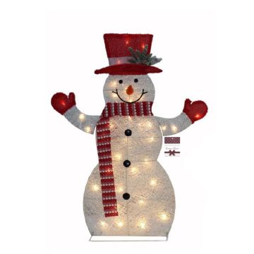 PUPAZZO DI NEVE IN TINSEL CON 40 LED LUCE CALDA H 86CM