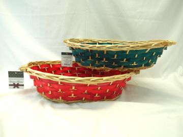 CESTO OVALE IN LEGNO ROSSO/VERDE 49X40CM H 13CM ASSORTITO