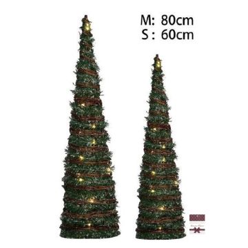 SET 2 ALBERI A FORMA DI CONO VERDI CON LUCI H 60/80CM
