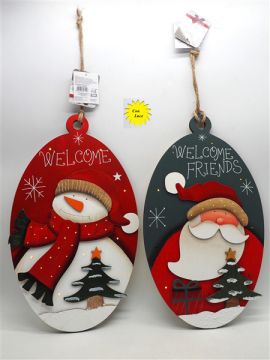 DIETROPORTA OVALE IN LEGNO SOGGETTO NATALIZIO CON LUCI 23X40CM ASSORTITO