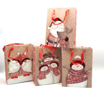 BORSA DI CARTA MEDIA CON DECORO BABBO/PUPAZZO 26X10 H. 32CM ASSORTITO