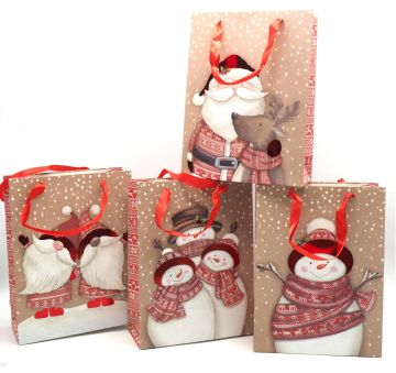 BORSA DI CARTA GRANDE CON DECORO BABBO/PUPAZZO 30X12 H. 42CM ASSORTITO