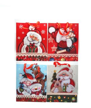 BORSA DI CARTA PICCOLA DECORO BABBO NATALE 18X8 H. 24CM ASSORTITO