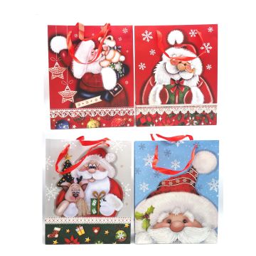 BORSA DI CARTA MEDIA DECORO BABBO NATALE 26X10 H. 32CM ASSORTITO
