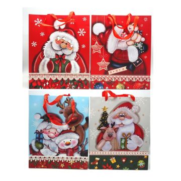 BORSA DI CARTA GRANDE DECORO BABBO NATALE 30X12 H. 42CM ASSORTITO