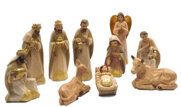 SET 10 PEZZI PRESEPE CON INSERTI DORATI IN POLIRESINA H. 15CM
