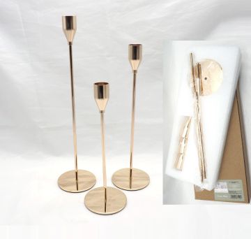 SET 3 PORTA CANDELA IN METALLO ORO H 22-27-32CM