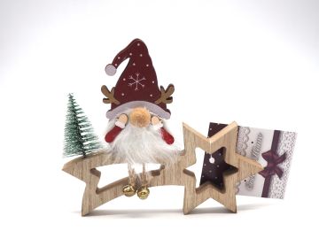 DECORAZIONE GNOMO CON STELLA COMETA IN LEGNO CON LED 15X2.5 H 13CM