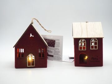 CASETTA IN PANNO CON LED 10X8CM H 12.5CM BORDEAUX