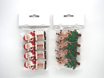 SET 4 SEGNAPOSTO IN LEGNO CON MOLLETTA DECORI NATALIZI ASSORTITI