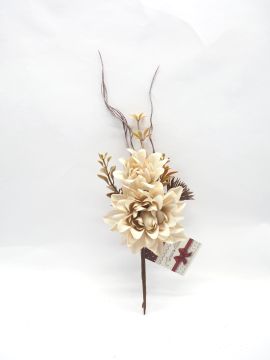 PICK CON FIORI E BACCHE COLOR CREMA H. 32CM