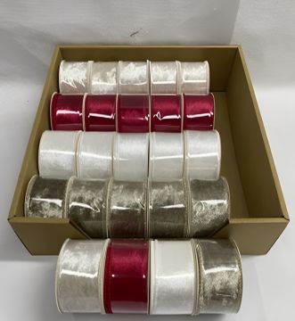 ROTOLO NASTRO IN VELLUTO BIANCO/ARGENTO/ROSSO 3.8X270CM ASSORTITO