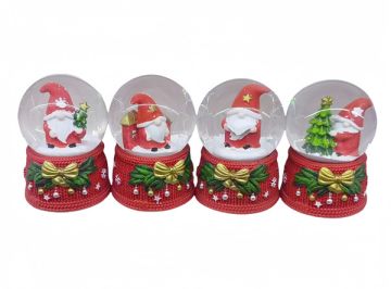 PALLA CON ACQUA E LUCE CON BABBO BASE IN RESINA 6.5X9.5CM ASSORTITO