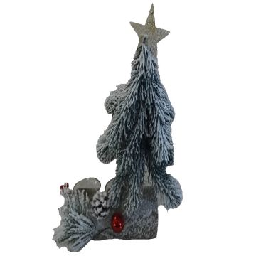 PORTA CANDELA 2 VETRI CON LEGNI NEVATI PIGNE/BACCHE/ALBERO 14X9CM H. 20CM