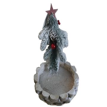 BASE IN LEGNO CON ALBERO/PIGNE/BACCHE INNEVATE DIAM. 27CM